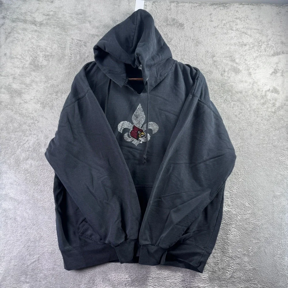 Louisville Cardinals Black Hoodie Womens Size XXL 2XL Bedazzled Logo Long Sleeve